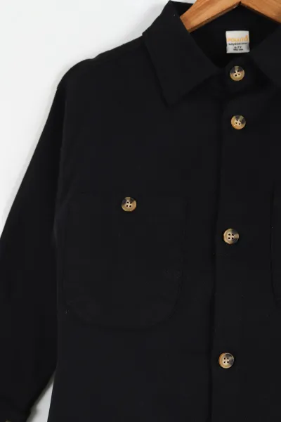 Siyah (5-14 Yaş) Çift Cepli Oversize Kalıp Erkek Çocuk Gabardin Gömlek 427470