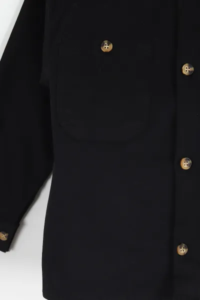 Siyah (5-14 Yaş) Çift Cepli Oversize Kalıp Erkek Çocuk Gabardin Gömlek 427470