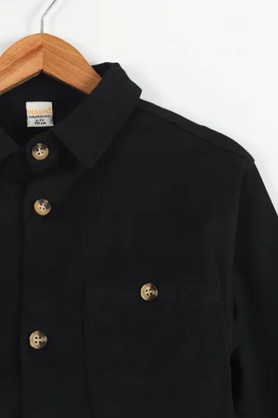 Siyah (5-14 Yaş) Çift Cepli Oversize Kalıp Erkek Çocuk Gabardin Gömlek 427470