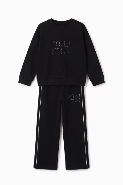 Siyah (5-15 Yaş) Miu Miu Taş Baskılı Oysho Kız Çocuk Takım 497696