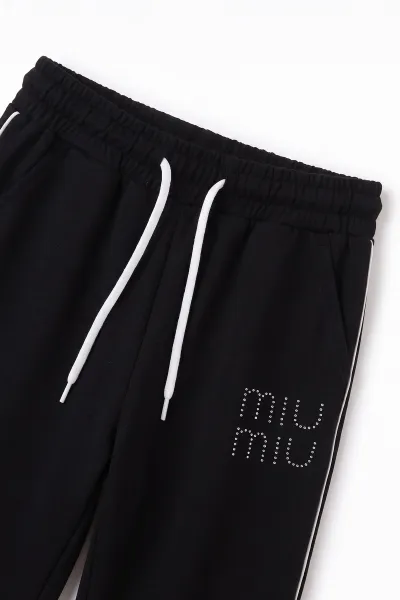 Siyah (5-15 Yaş) Miu Miu Taş Baskılı Oysho Kız Çocuk Takım 497696