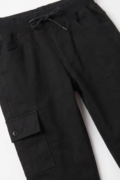 Siyah (5-16 Yaş)Kargo Cepli Keten Düz Paça  Çocuk Okul Pantolonu 473741