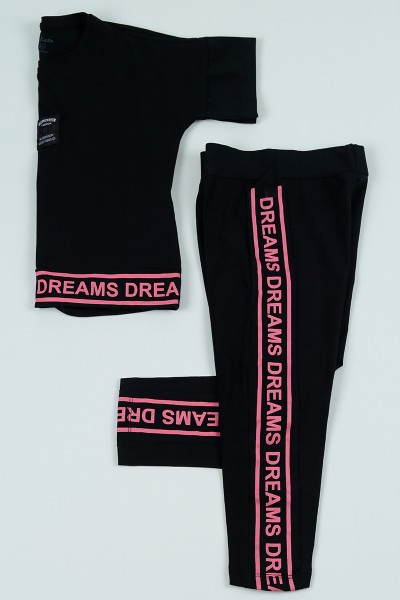 Siyah (5-8 Yaş) Dreams Baskılı Kız Çocuk Takım 97554