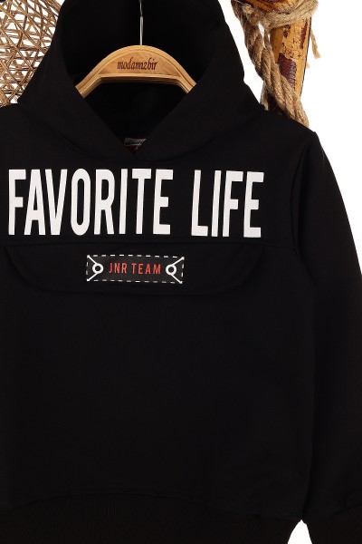 Siyah (5-8 Yaş) Favorıte Life Kapşonlu Erkek Çocuk Sweat 148957