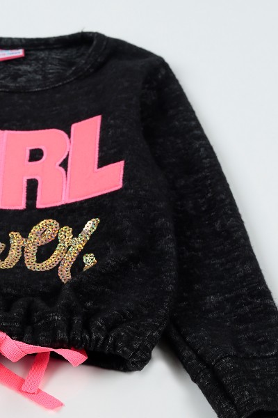 Siyah (5-8 Yaş) Girl Baskılı Dışı Yumoş Kız Çocuk Sweatshirt 92811