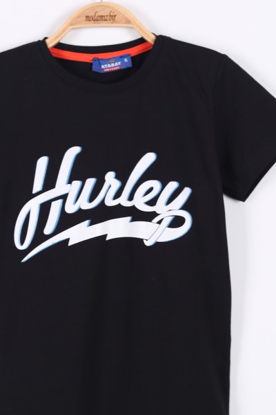 Siyah (5-8 Yaş) Hurley Yazılı Erkek Çocuk Tişört 175082