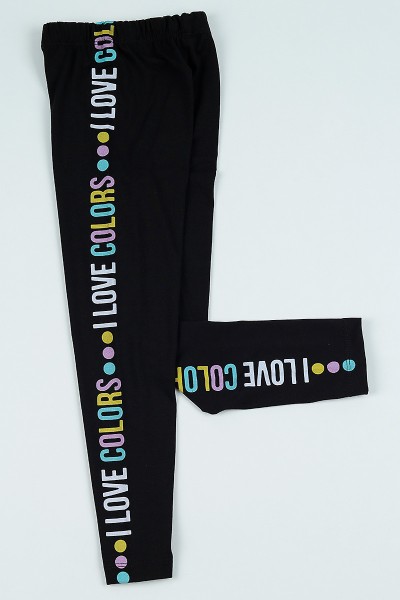 Siyah (5-8 yaş) I Love Colors Baskılı Kız Çocuk Tayt 102866