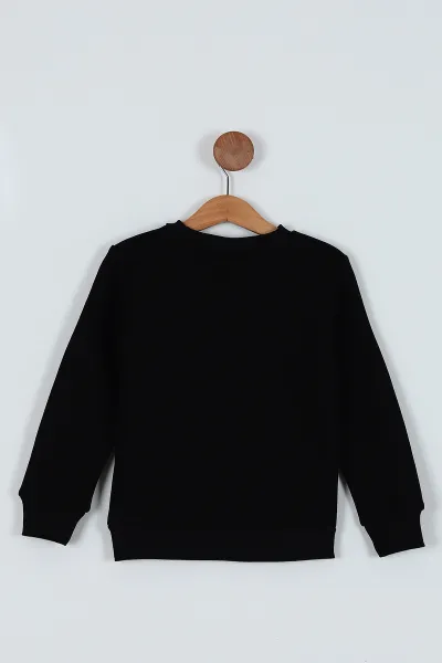 Siyah (5-8 Yaş) Üç İp Şardonlu Baskılı  Erkek Çocuk Sweat 235851