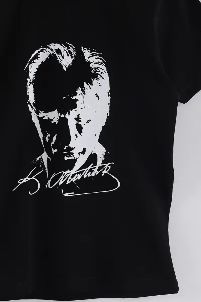 Siyah (5-9 Yaş) Atatürk  Baskılı Süprem Unisex Çocuk Tişört 442941