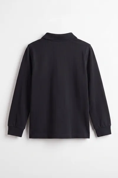 Siyah (5-13Yaş) Uzun Kol Polo Yaka Unisex Çocuk Okul Sweatshirt 480897