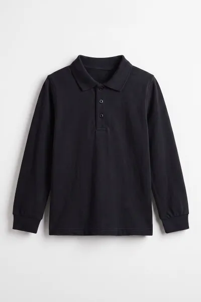 Siyah (5-13Yaş) Uzun Kol Polo Yaka Unisex Çocuk Okul Sweatshirt 480897