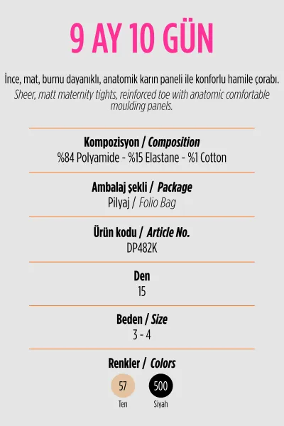 Siyah 500  - Penti 9 Ay 10 Gün Penti Hamile Çorabı 15 Den Kadın Külotlu Çorap 420969