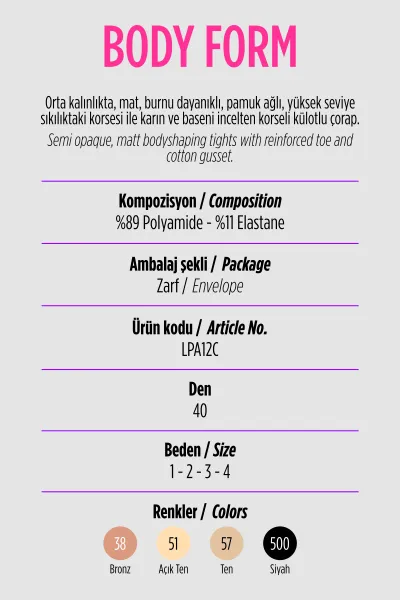 Siyah  500 Penti Body Form 40 Den  Kadın Korseli Külotlu Çorap 421103