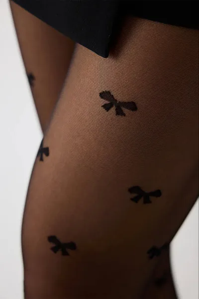 Siyah 500 Penti   Bowtie 20 Den Desenli Kadın Külotlu Çorap 421403