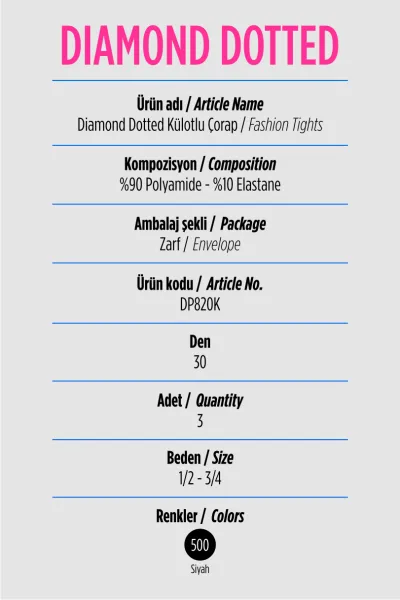 Siyah 500 Penti Diamond Dotted  30 Den  Desenli Kadın Külotlu Çorap 421362