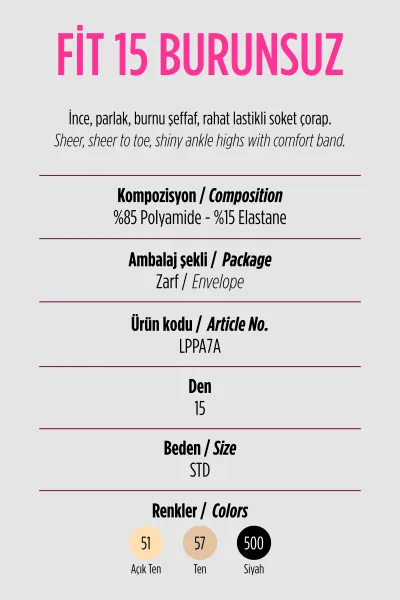 Siyah 500 Penti Fit 15 Burunsuz Soket Çorap 421286