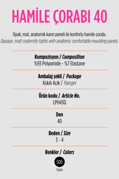 Siyah 500  - Penti Hamile Çorabı 40 Den Kadın Külotlu Çorap 420971