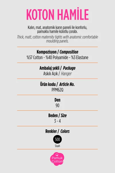 Siyah 500  - Penti Koton Hamile 90 Den Kadın Külotlu Çorap 420968
