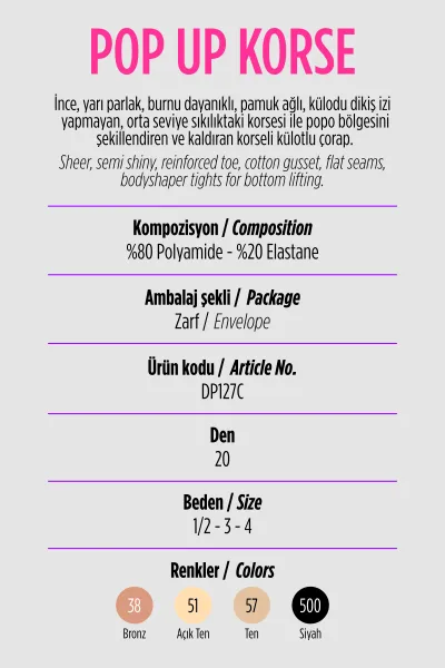 Siyah  500 Penti Pop Up Korse 20 Den   Kadın Korseli Külotlu Çorap 421107