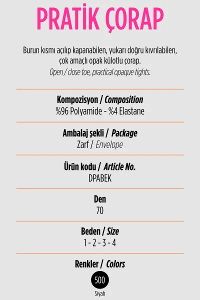 Siyah-500 Penti Pratik Çorap 70 Den Kadın Külotlu Çorap 420811