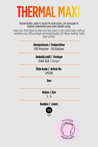 Siyah 500  -  Penti  Thermal Maxi (Büyük Beden) Kadın Külotlu Çorap 420955