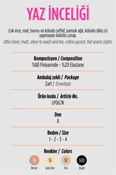 Siyah-500 Penti Yaz İnceliği 8 Den Kadın Külotlu Çorap 420745