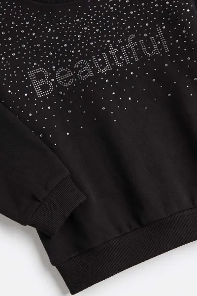 Siyah (6-10 Yaş) Beautiful Taş Baskılı 2 İp Kız Çocuk Mevsimlik Takım 485388