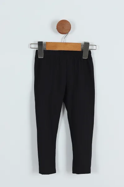 Siyah (6-10 Yaş) İnci Detay Holiday Baskılı Fitilli  Kız Çocuk Takım 280833