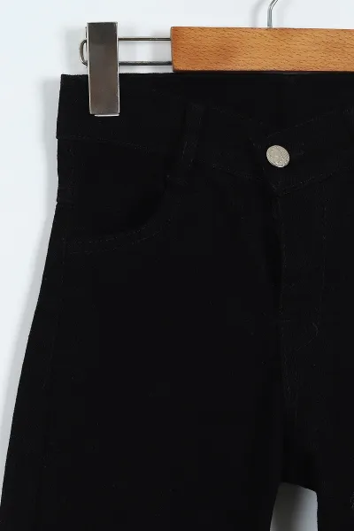 Siyah (6-10 Yaş) Lazer Kesim Yıldız Nakışlı Kız Çocuk Kot Pantolon 366707