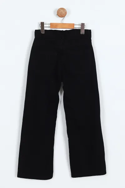 Siyah (6-10 Yaş) Taş   Baskılı Bol Paça Kız Çocuk Kot Pantolon 397868