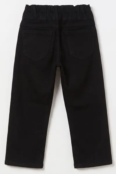 Siyah (6-12 Yaş)Kalpli Taşlı Kız Çocuk Kot Pantolon 492843