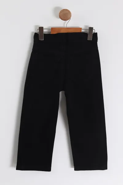 Siyah (6-12 Yaş)Kelebek Nakışlı Bol Paça Kız Çocuk Kot Pantolon 455374