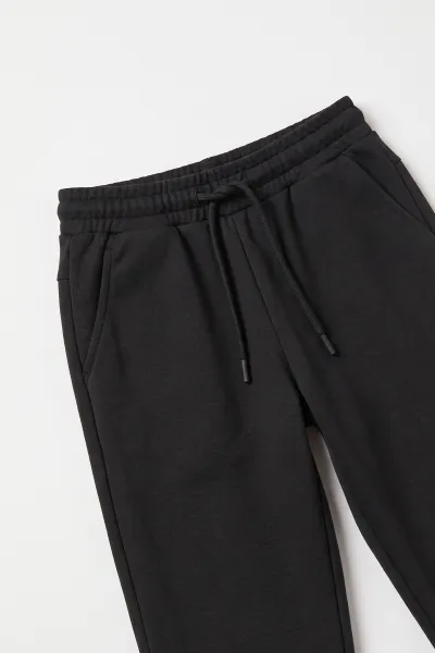 Siyah (6-14 Yaş) Kapüşonlu ve Fermuarlı 2 İp Penye Kumaş Unisex Çocuk  2'li Takım 488730