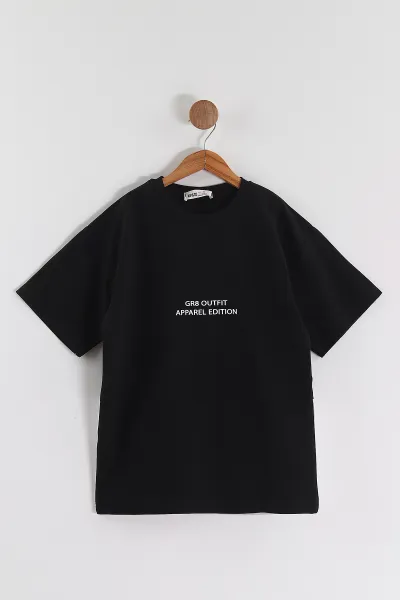 Siyah (6-14 Yaş) Outfith Baskılı 2 İp Erkek Çocuk Tişört 469268