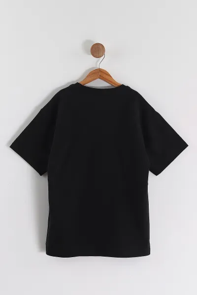 Siyah (6-14 Yaş) Stone Island Baskılı 2 İp Erkek Çocuk Tişört 469282