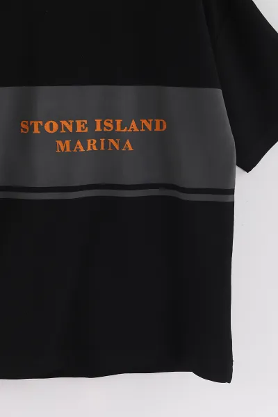 Siyah (6-14 Yaş) Stone Island Baskılı 2 İp Erkek Çocuk Tişört 469282