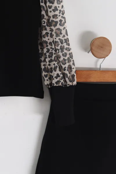 Siyah (6-14 Yaş)Şort Etekli Leopar Badili Kız Çocuk Takım 444531