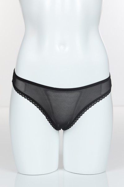 Siyah 6226 Bikini Ön Tül Arka Yan Şerit Dantel Ortada İpler Külot 102429
