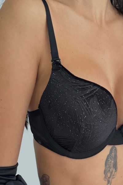 Siyah Kadife 645 Eros Simli Desenli Destekli Sütyen Takımı 225561