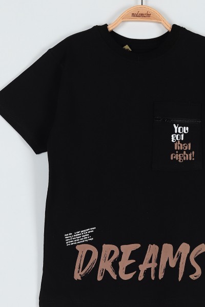 Siyah (7-10 Yaş) Dreams Baskılı Cepli Fermuar Detaylı Erkek ÇocukTakım 186343