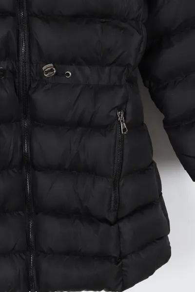 Siyah (7-10 Yaş) İç kürklü İpli Kız Çocuk Şişme Mont 309100