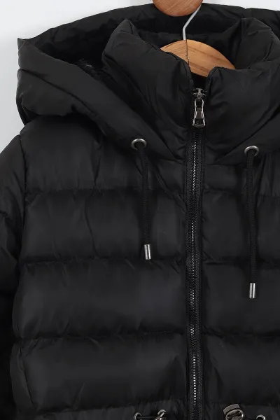 Siyah (7-10 Yaş) İç kürklü İpli Kız Çocuk Şişme Mont 309100
