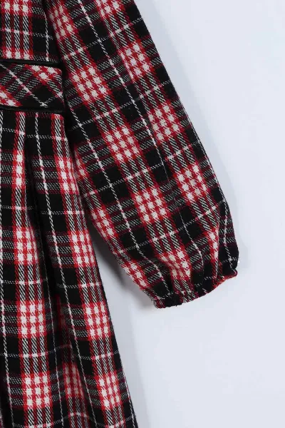 Siyah (7-10 Yaş)Bebe Yaka Ekoseli Kız Çocuk Elbise 338057