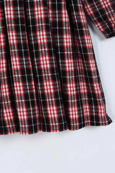 Siyah (7-10 Yaş)Bebe Yaka Ekoseli Kız Çocuk Elbise 338057
