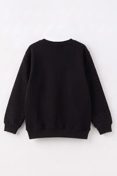 Siyah (2-11 Yaş) Love Nakışlı Taşlı  İçi Şardonlu Kız Çocuk Sweatshirt 483272