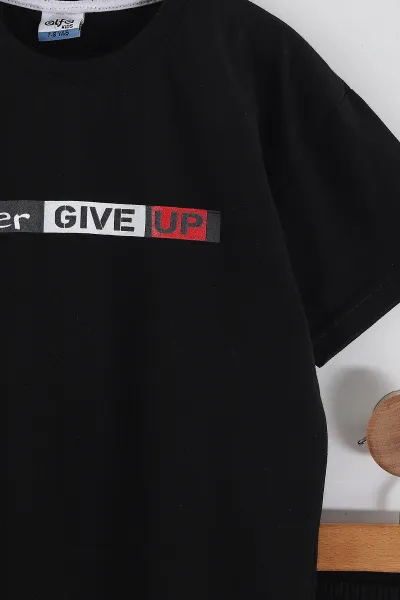 Siyah (7-14 Yaş) Never Give Up Baskılı   Şortlu Süprem Erkek Çocuk Yazlık Takım 446308