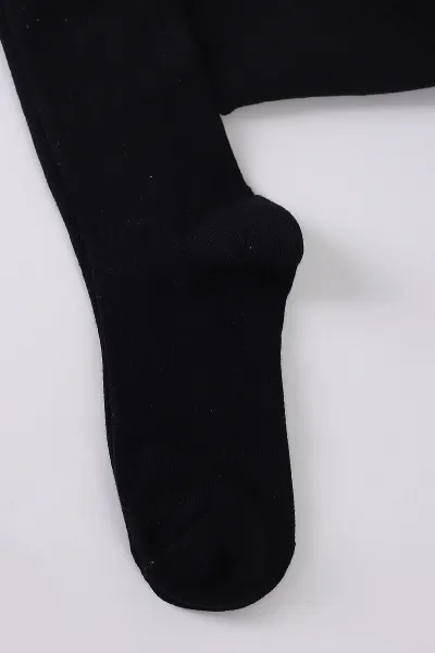 Siyah (7-8 Yaş)Düz Likralı Kız Çocuk Külotlu Çorap 425103