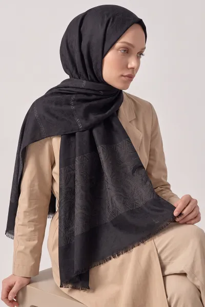 Siyah 70x180 Cm Elara Premium Jakarlı Pamuk Şal 494275