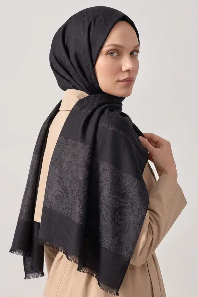 Siyah 70x180 Cm Elara Premium Jakarlı Pamuk Şal 494275