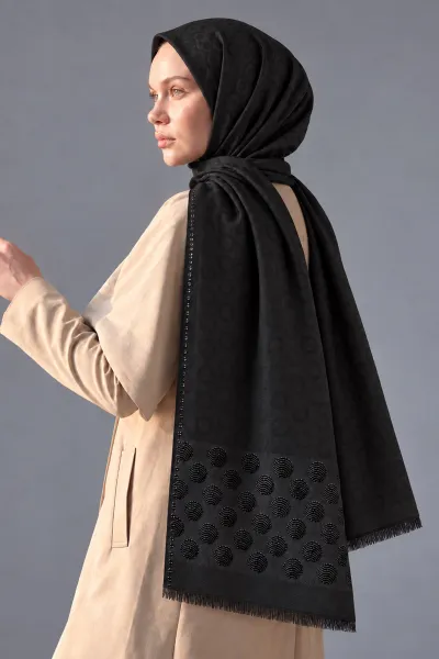 Siyah 70x180 Cm Luna Premium Jakarlı Pamuk Şal 494095